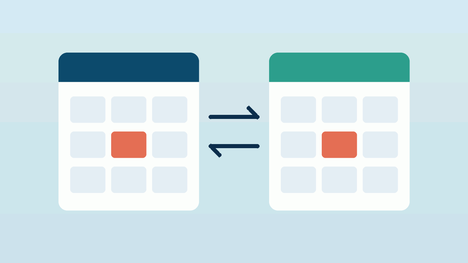 Two calendars showing the same booking, kept in sync